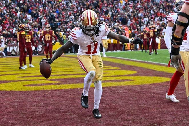 Brandon Aiyuk dancing in the end zone